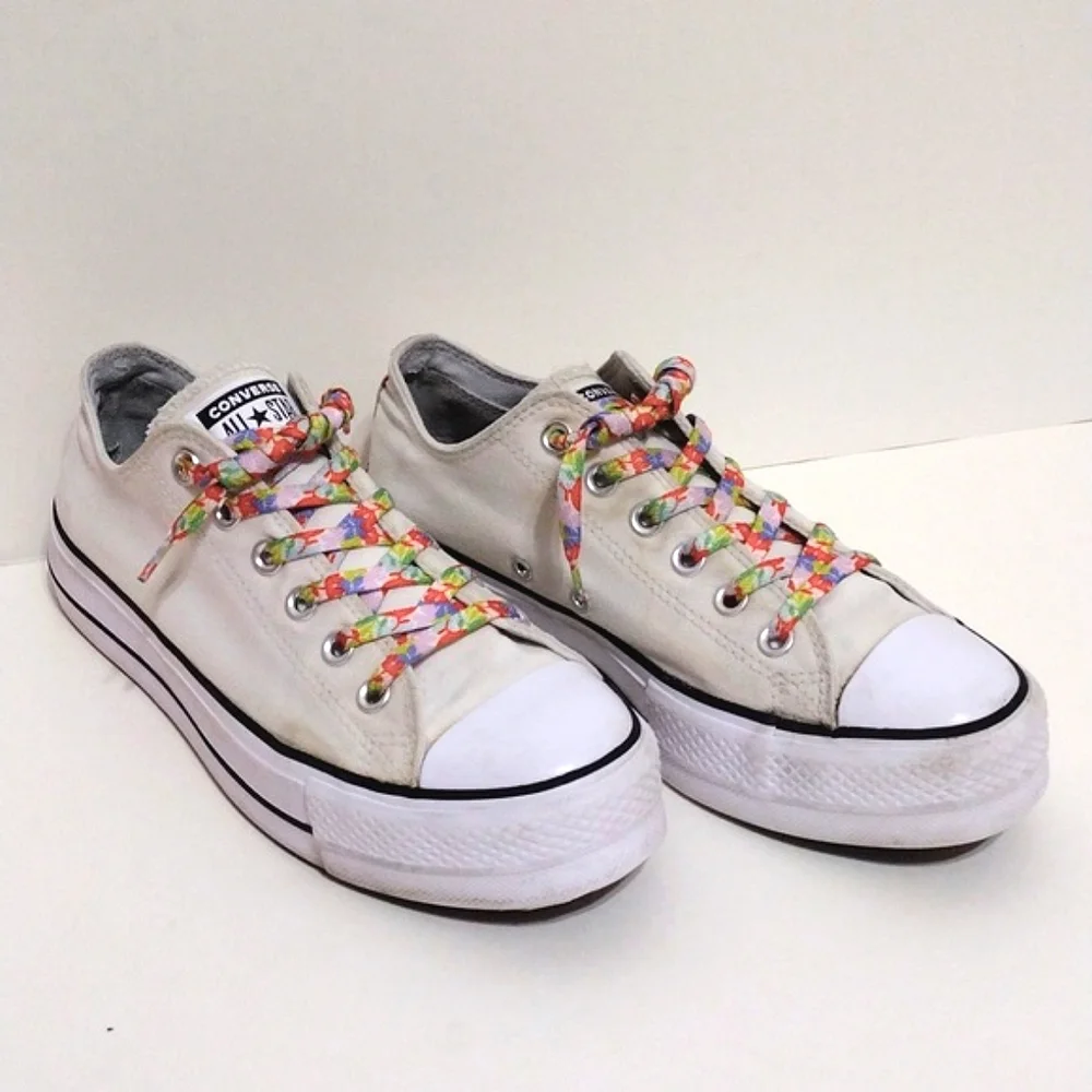 Converse CTAS Lift OX Platform Sneakers Women’s 8.5 White Rainbow Laces Low Top